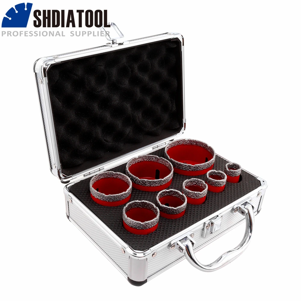 SHDIATOOL 8pcs Diamond Drill Bits Kit 20/25/30/35/40/50/60/68mm Hole Saw Diamond Crowns with Aluminum Box Tile Marble Granite