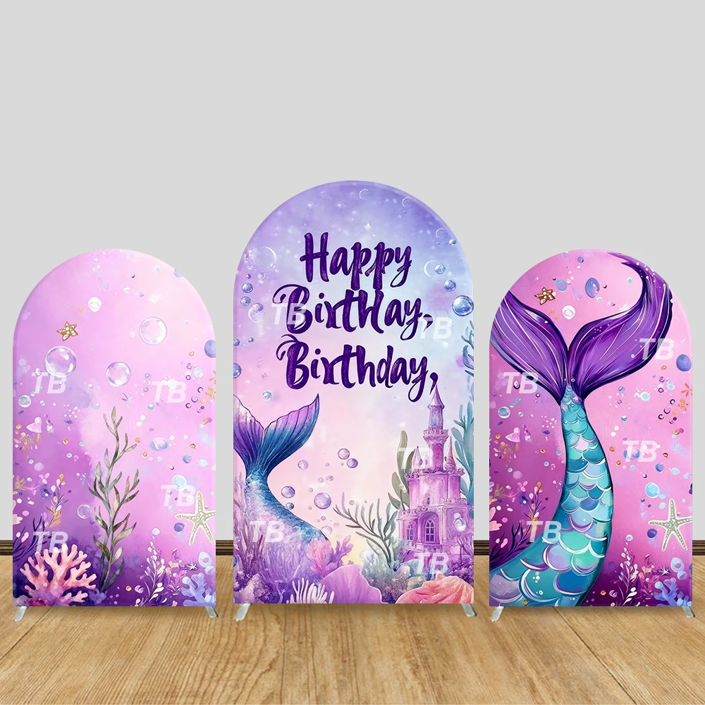 

Mermaid Arch Backdrop Cover Happy Birthday Theme Party Decor Photo Booth Background Girls Birthday Celebration Supplies