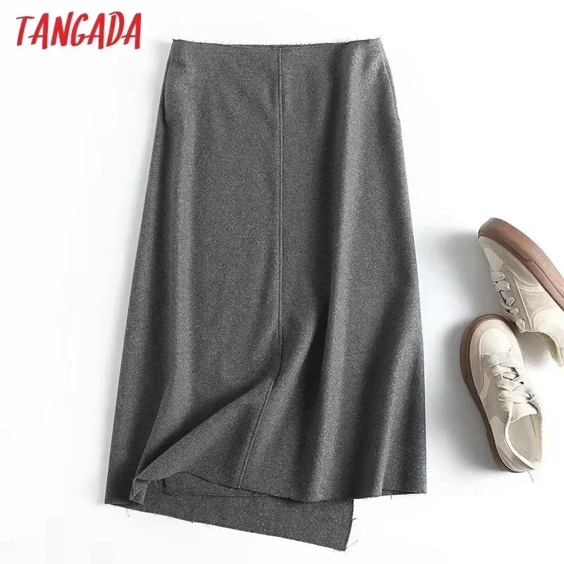 Tangada 2023 Autumn Women Woolen Midi skirt Ladies Chic Elegant Work skirts 4C318