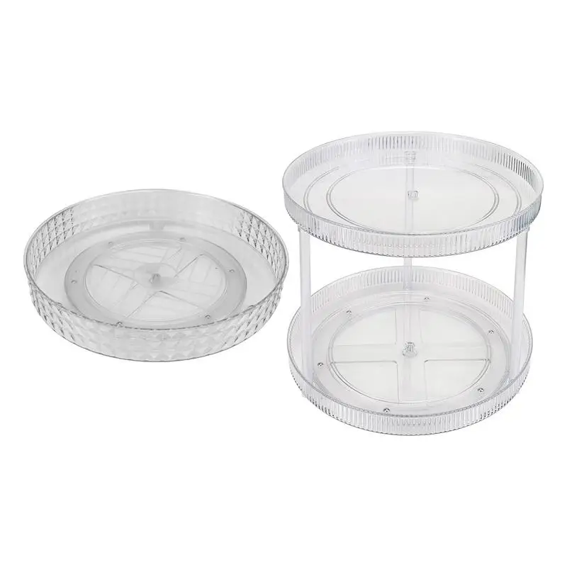 Transparent Rotating Seasoning Rack Two Tier Turntable Cabinet Organizer Rotating Countertop Rack for Household Kitchen Racks