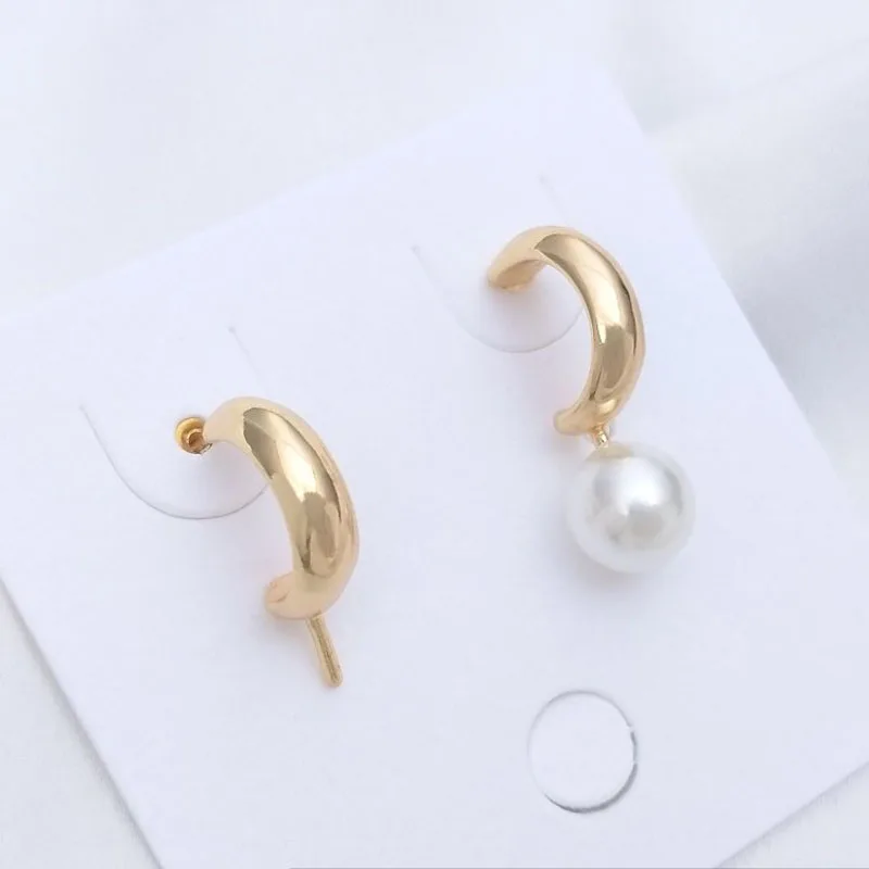 

4PCS 14K Gold Filled 925 Silver Needle 13.5mm Fashion C Ear Studs DIY Handmade Earrings Accessories Adhesive Pearl Holder