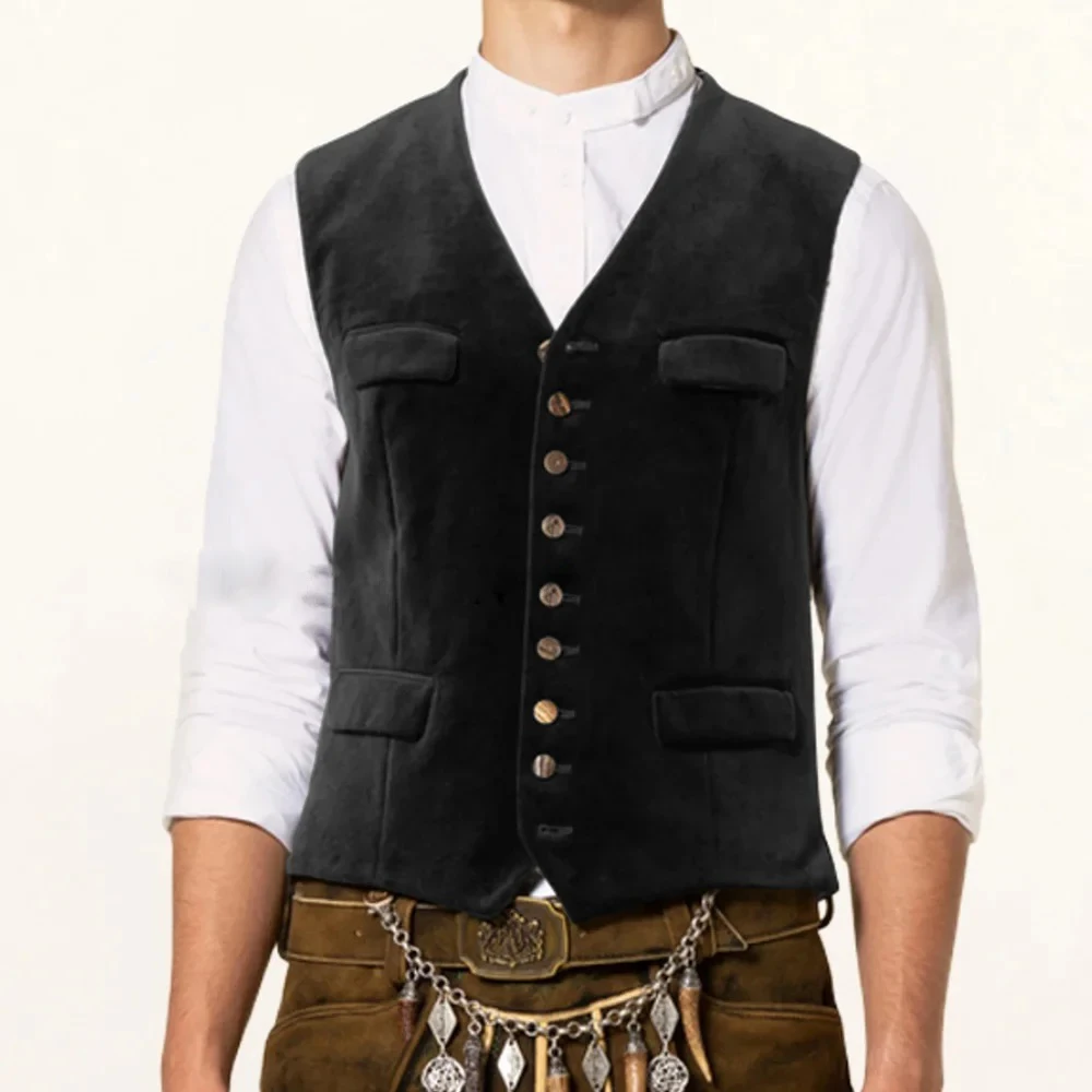 Costume gilet sans manches pour hommes, simple boutonnage, tissu velours décontracté, poches à rabat, col en v, costumes de travail à la mode, Blazer