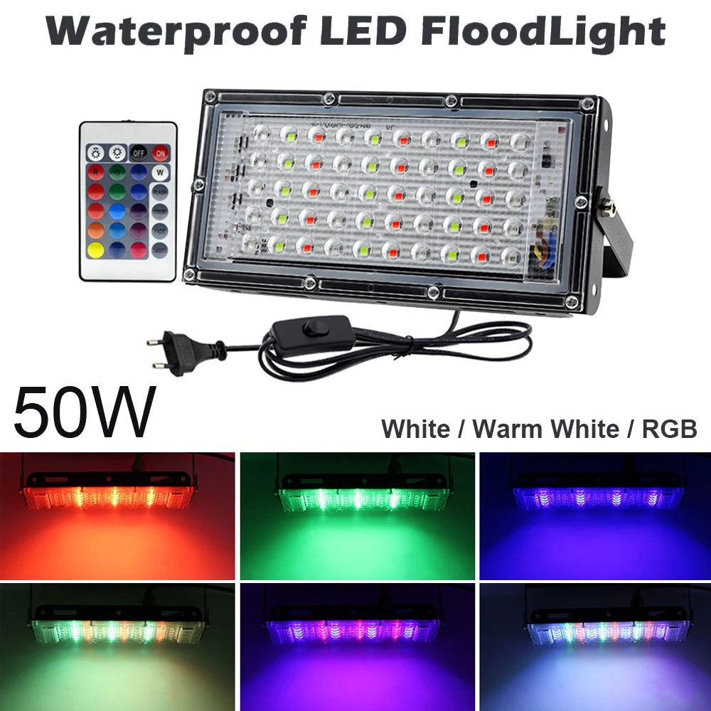 

50W LED High Transmittance Floodlight 220V IP65 Waterproof Landscape Lamp for Outdoor Lighting with Switch Wire