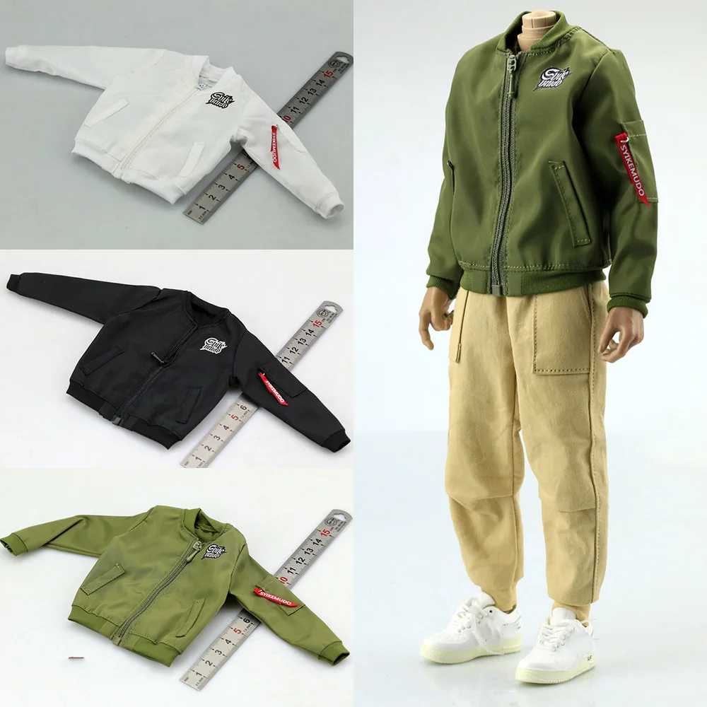 

1/6 Men's Bomber Jacket Trendy Sweatshirt Coat Casual Cargo Casual Pants Clothes with Printing For 12 inch Male Action Figure