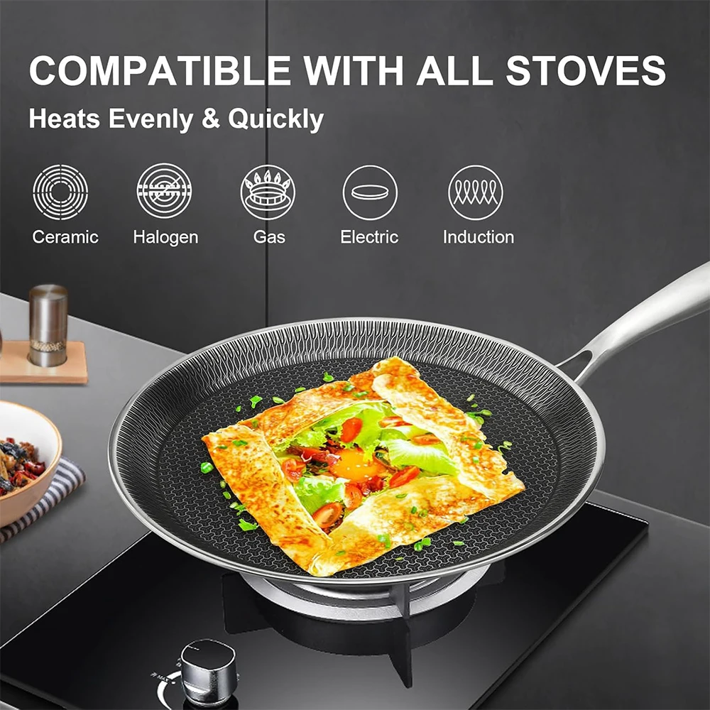 LMETJMA Nonstick Crepe Pan Stainless Steel Crepe Pan Honeycomb Coating Flat Skillet Tawa Dosa Tortilla Pan Omelet Pan