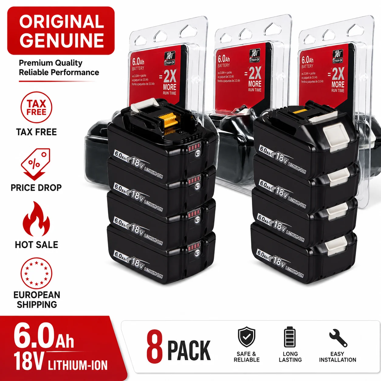 Für Makita 18V Lithium-Akku 6Ah für Akku-Bohrschrauber, Säge, Schleifer, Schlagschrauber, Werkzeuge, für Makita 18V Akku 5Ah Lithium-Ersatz BL1850 BL1850B BL1840B BL1830B Wiederaufladbarer Akku für