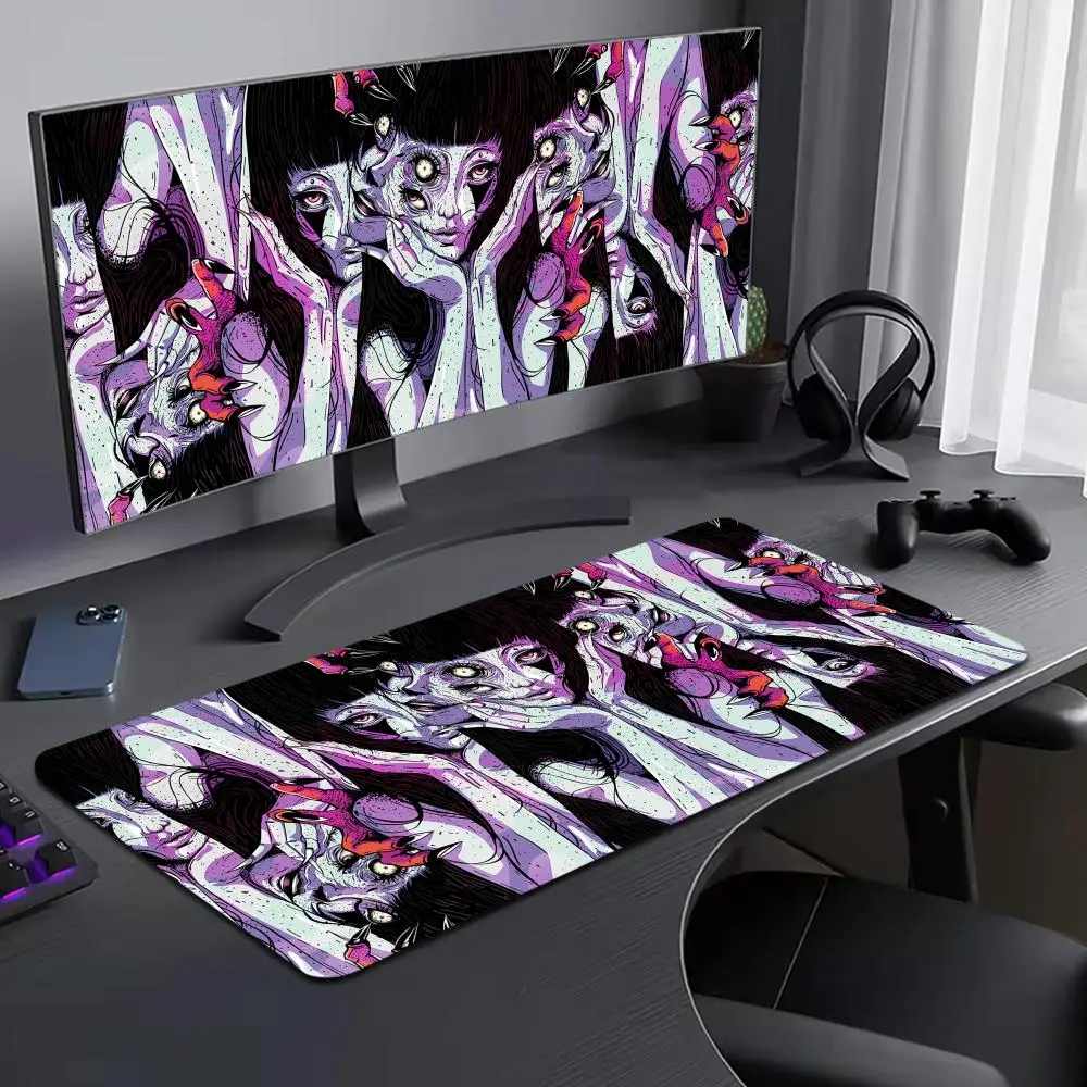 

Junji Ito Tees Horror Mouse Pad Large Computer Mouse Pad Office Accessories XXL Pc Gamer Non-slip Deskmat Mousepad Keyboard
