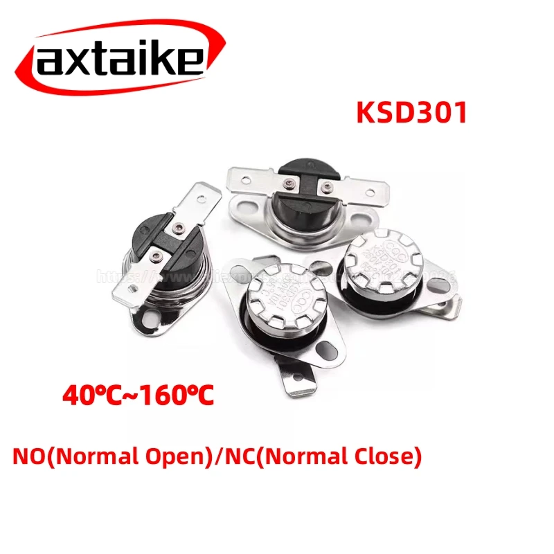 

2PCS KSD301 Temperature Switch 40℃-150℃ 250V AC 10A Automatic Reset, Snap-Action Bimetal Thermostat for Small Appliances