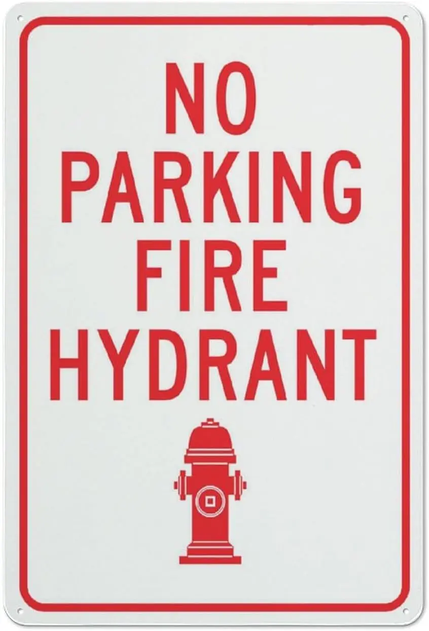 No Parking Fire Hydrant Sign for Business  Aluminum Metal Tin Indoor ; Outdoor Yard Lawn Decor-aluminum