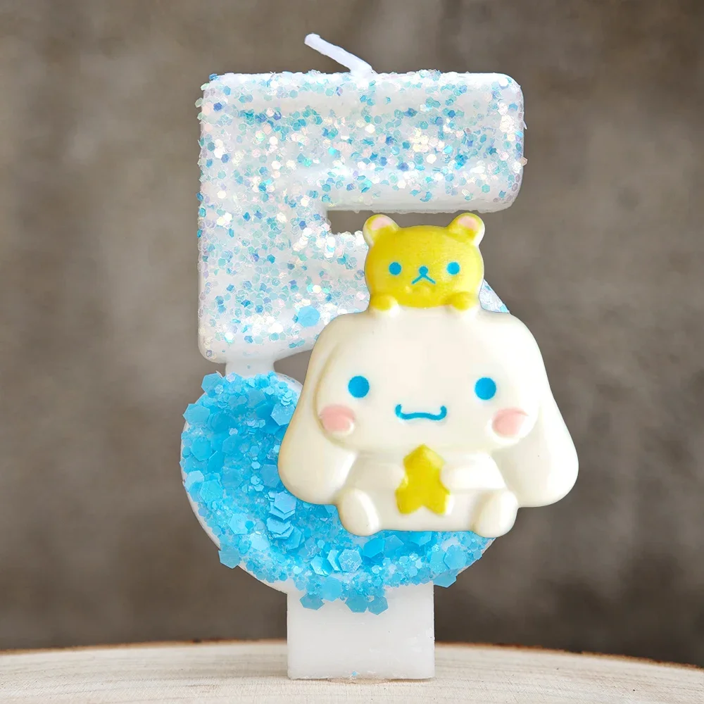 Kawaii Cinnamoroll Cartoon-Themen Glitzerkerze Kinder Geburtstagskerze Dekorationen Tortendekoration Baby-Shower Party-Zubehör – Detail 17