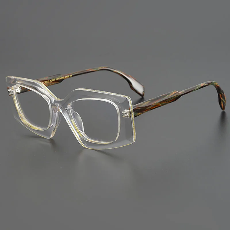 Niche handmade eyeglasses frame men and women large frame wide edge fashion transparent color acetic acid optical prescription