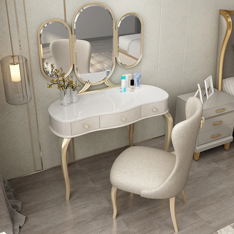 Mirror Aesthetic Dressing Table Nordic Wood Women Luxury Drawer Makeup Table Storage Modern White Mesa De Maquillaje Furniture