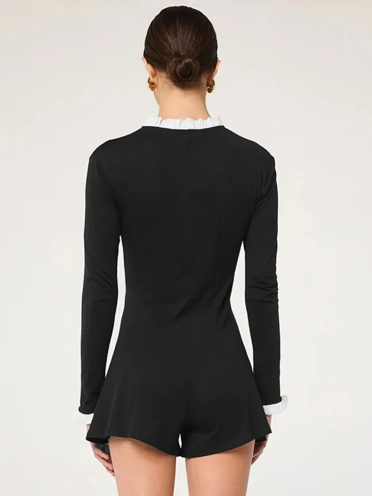 Autumn Long Sleeve Sexy Playsuit For Women Rompers Fashion Ruffle Collar Single-breasted Skinny Playsuits Female 2025