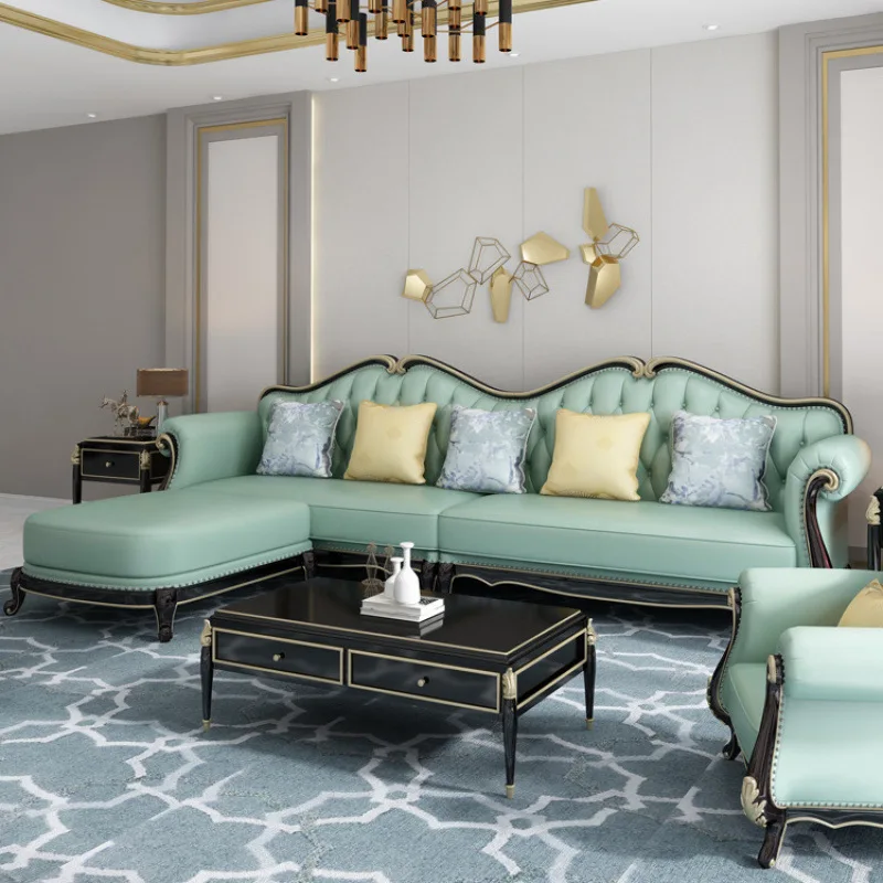 American light luxury sofa large apartment European solid wood sofa country villa living room corner sofa
