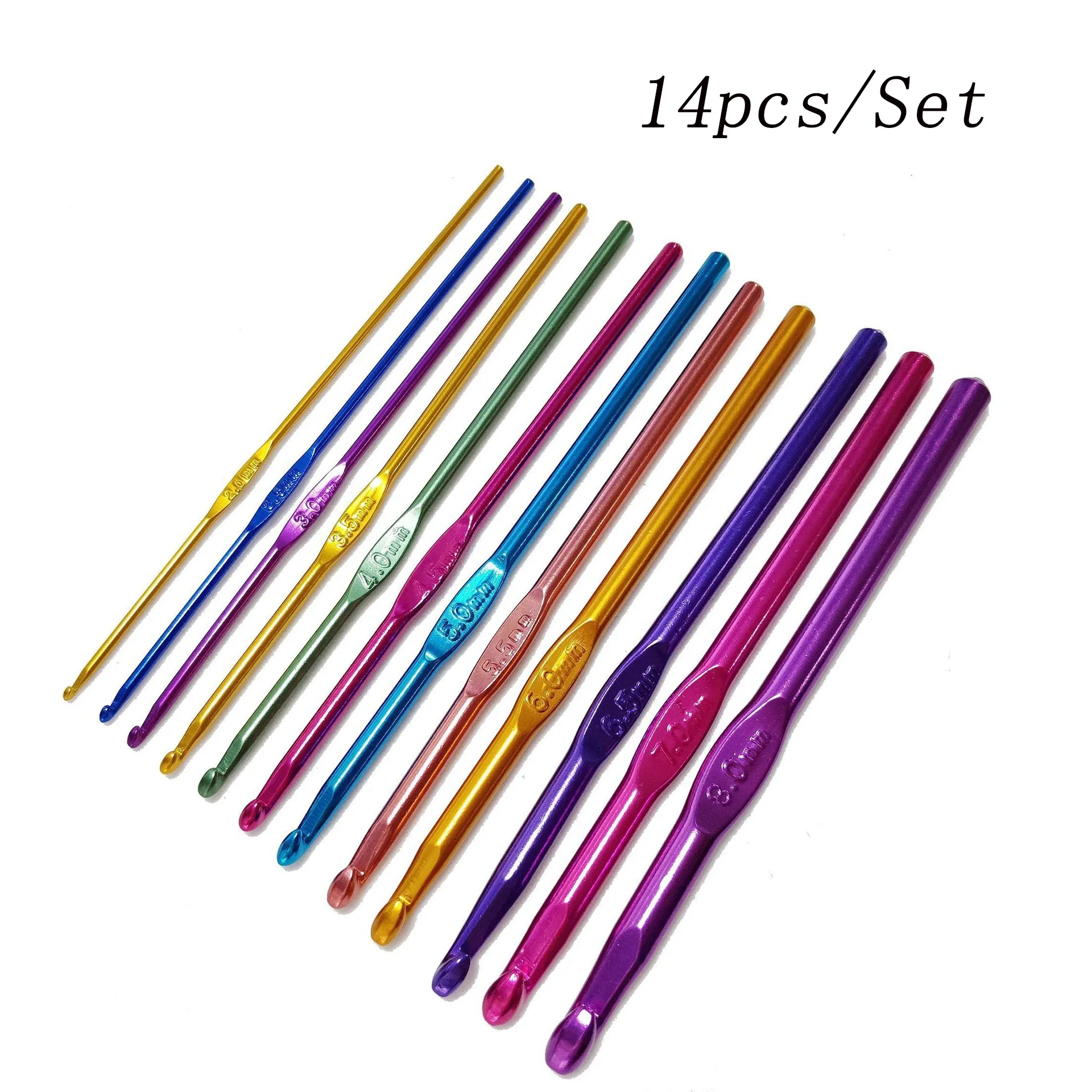 14pcs Aluminum Yarn Knitting Needles Metal Crochet Tip Needles for DIY Needle Hand Craft Yarn Weaving Needle Sewing Tool