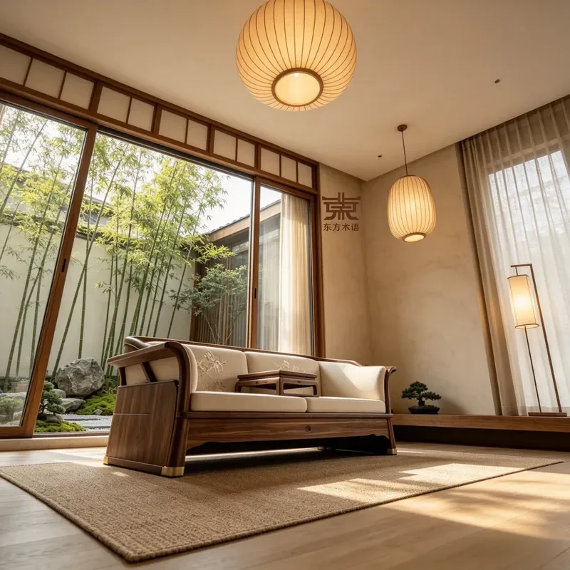 New Chinese Black Walnut Solid Wood Straight Row Sofa 2026 Modern Simple Italian Song Style Aesthetics Creative Design