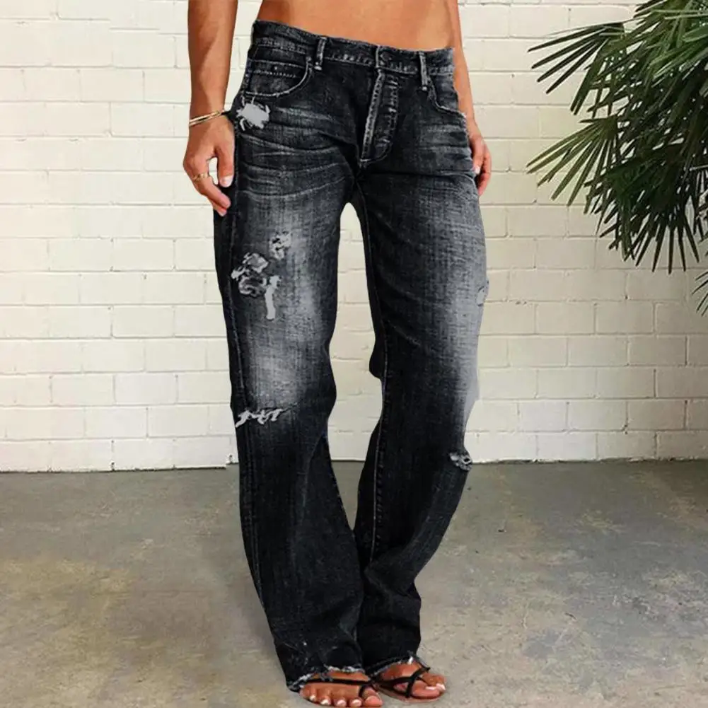 

Slim Fit Denim Pants Stylish High Waist Women's Jeans with Ripped Details Slim Fit Multiple Pockets for Daily Wear for Casual