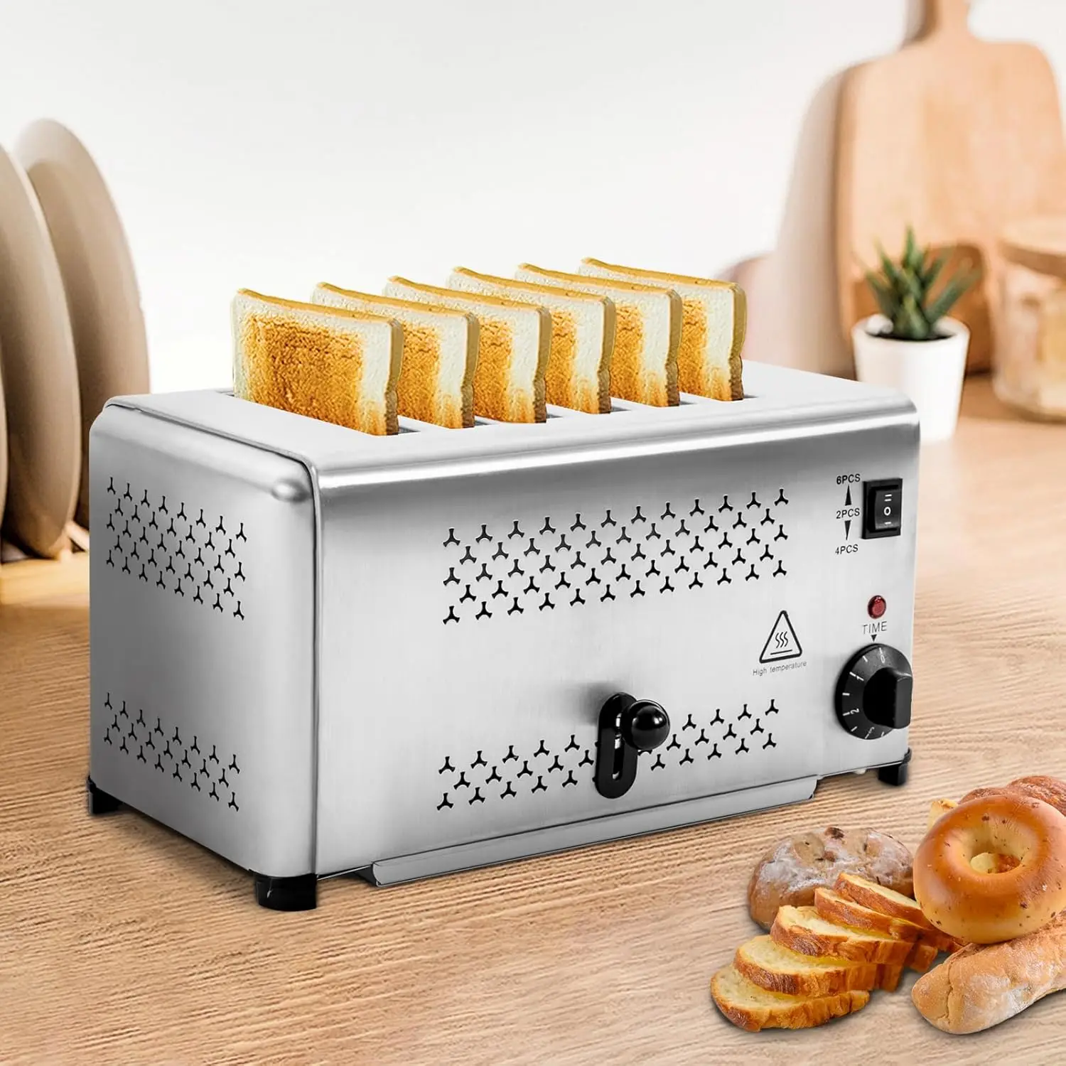 Tostadora de 6 rebanadas, tostadora comercial de 110V 1650W, máquina para hornear pan de acero inoxidable para restaurante