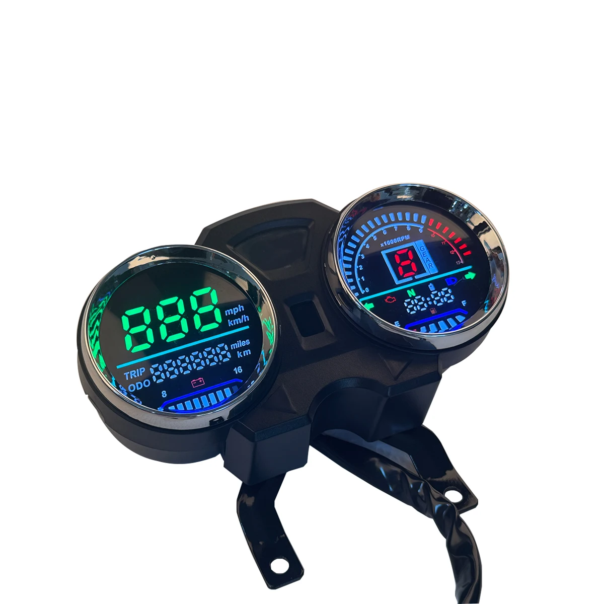 

Двойной круглый классический ЖК-дисплей приборной панели, многофункциональный цифровой дисплей, спидометр, тахометр, индикатор топлива, модифицированные детали для мотоциклов