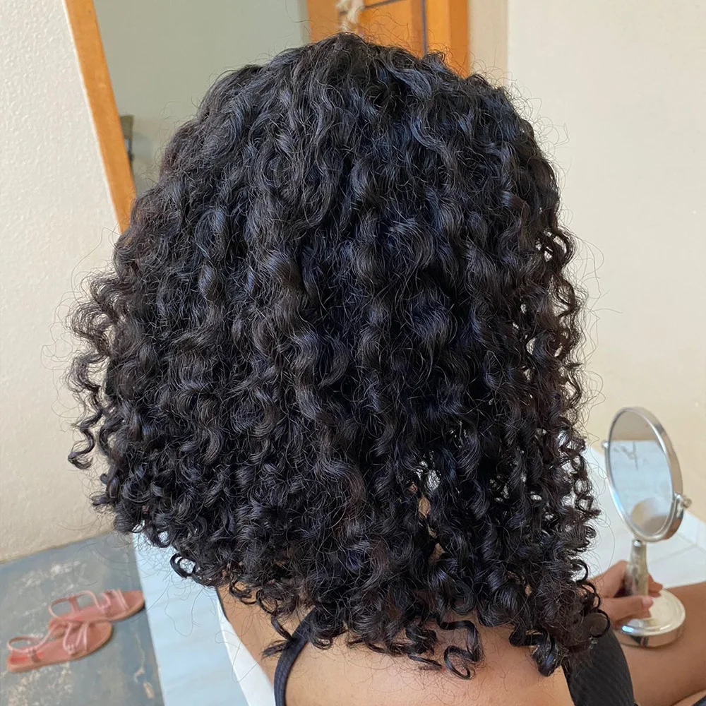 Jerry Curl Short Pixie Cut Full Machine Made Wig With Bang Natual Black Pixie Cut Human Hair Wigs