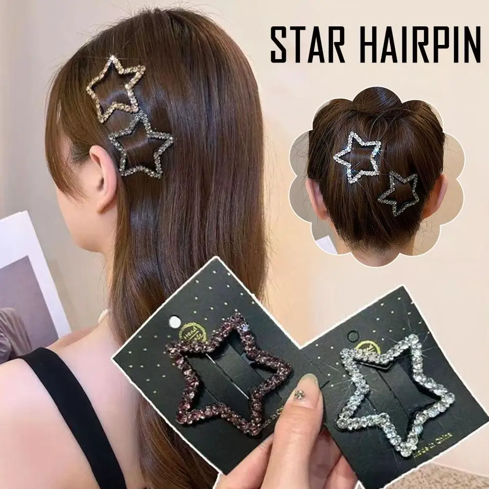 New Fashion Sparkling Five-pointed Star Hairpin Headdress Female Korean Pentagram Hair Zircon Shiny Hair Trendy Clip Access R6F3