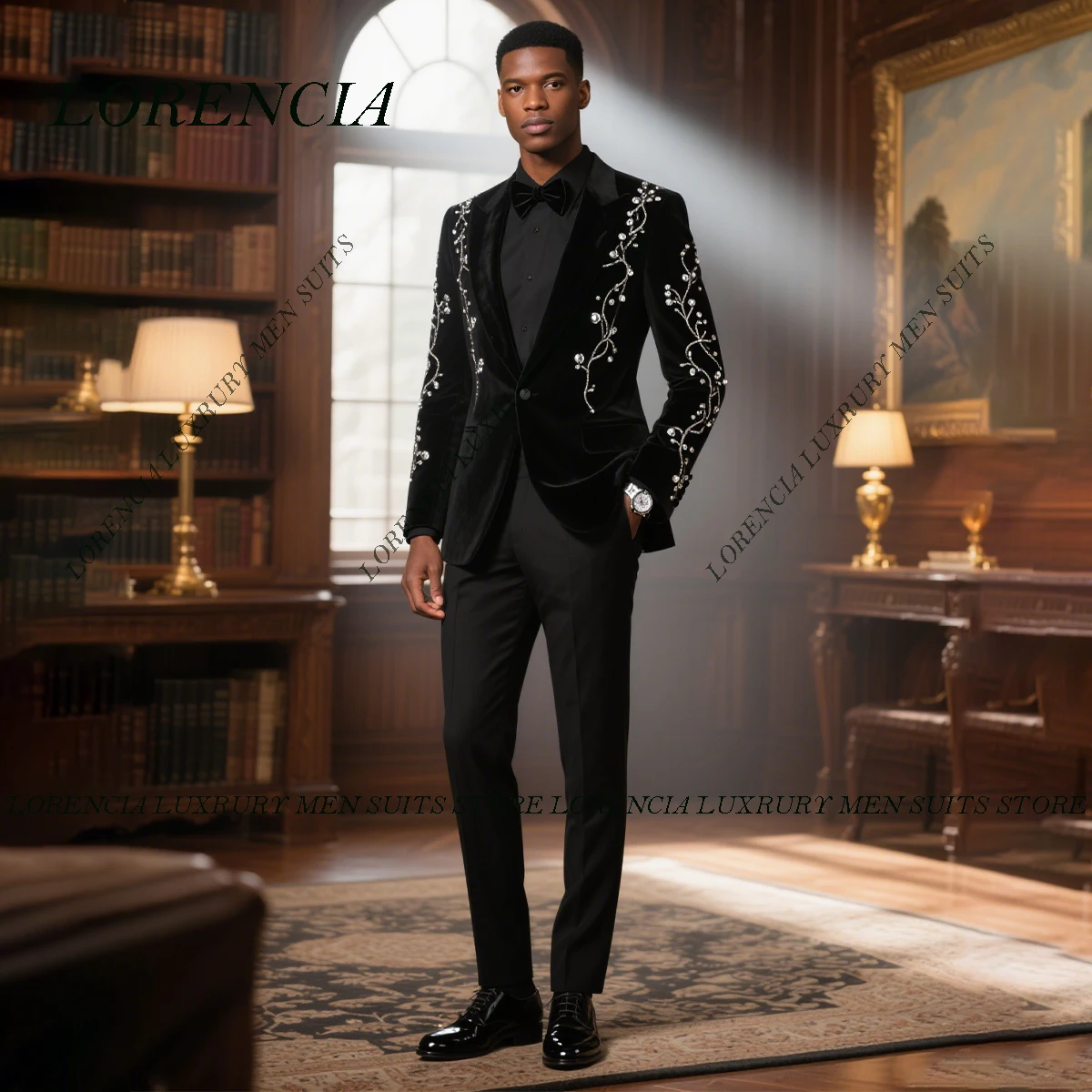 

Customized Glitter Crystals Rhinestones Men Suits Peaked Lapel Groom Tuxedos 2 Pieces Sets Party Prom Blazer Slim Costume Homme