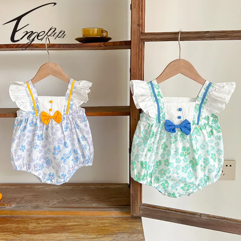 

Baby Girl Floral Romper Short Flying Sleeves Jumpsuit Newborn Baby Girl Flower Sweet Bow Romper Toddler Baby Girl Summer Clothes