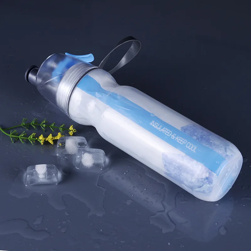 Keep Cool Insulated Bike Water Bottle Spray Mist Squeeze Bottle 500ml Misting Portable Outdoor Double-deck Spray for MTB