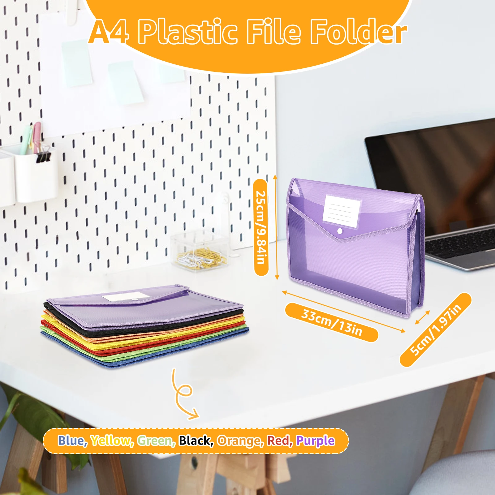 7Pcs A4 Plastic Wallet Folder Envelope Large Capacity Clear Waterproof Document Bag with Snap Button & Card Slot File Organizer