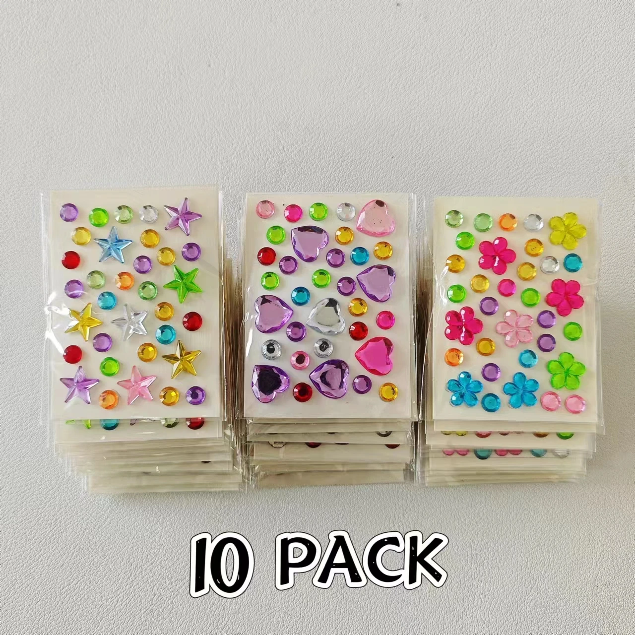 

10 pieces of Mini Heart Diamond sticker Plum Blossom Star color acrylic flower sticker make-up eye patch children