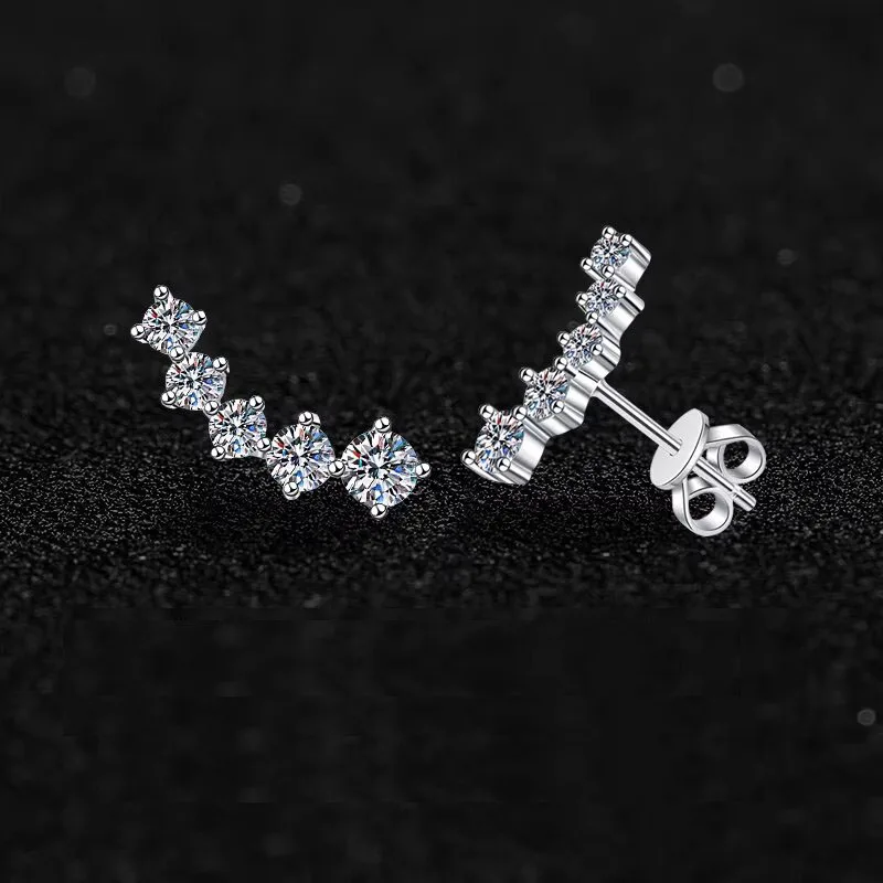 Real D Color Moissanite Stud Earring for Women 925 Silver Smile Curved Earring Mini Climber Stud Earring Jewelry Brinco de Prata
