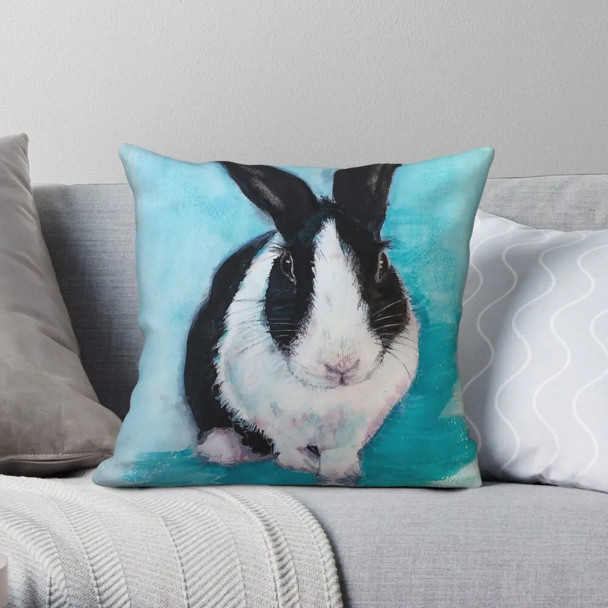 Watercolour Dutch Rabbit Mabel Square Pillowcase Polyester Linen Velvet Printed Decorative Throw Pillow Case Room Cushion Cover