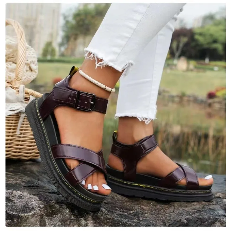 Sandals Women Suit Summer Heels Muffins Shoe Female Large Size Flat Sandals 2023 Women\'s Beach Fashion Black Platform Sandalias