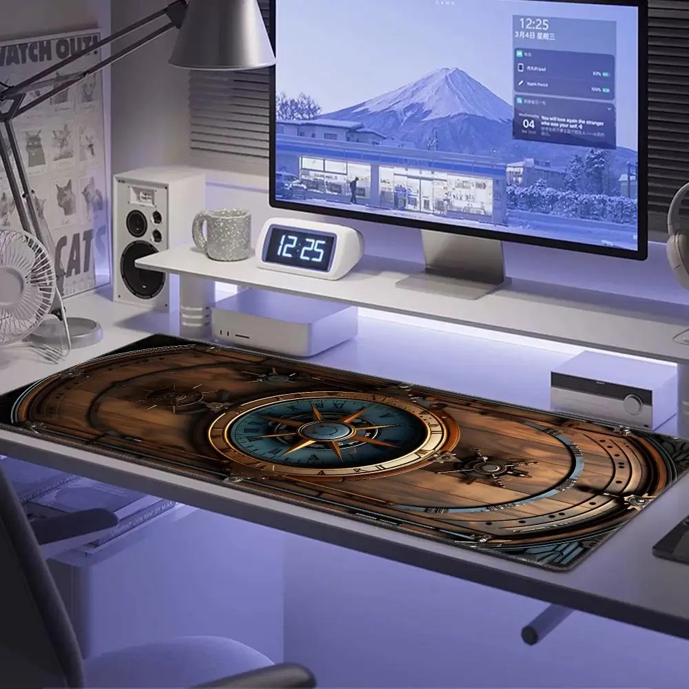 Alfombrilla de ratón con diseño de brújula de estilo steampunk, antideslizante, con bordes reforzados, accesorios para PC y portátiles, de goma, para teclado de oficina y juegos, tamaño XXL.
