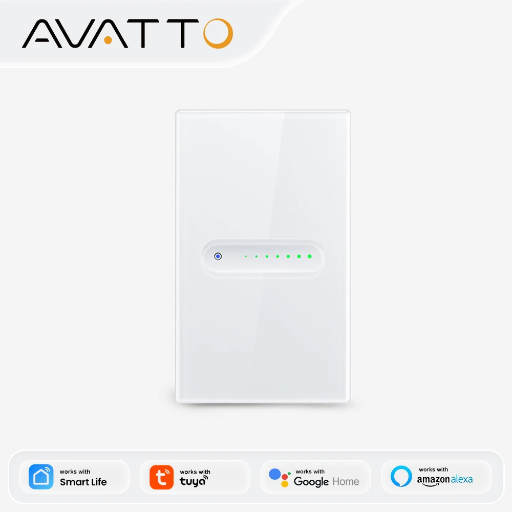 

Умный Wi-Fi диммер AVATTO, 1/2-клавишный сенсорный выключатель света с дистанционным управлением через приложение, совместим с Tuya, Alexa, Google Home