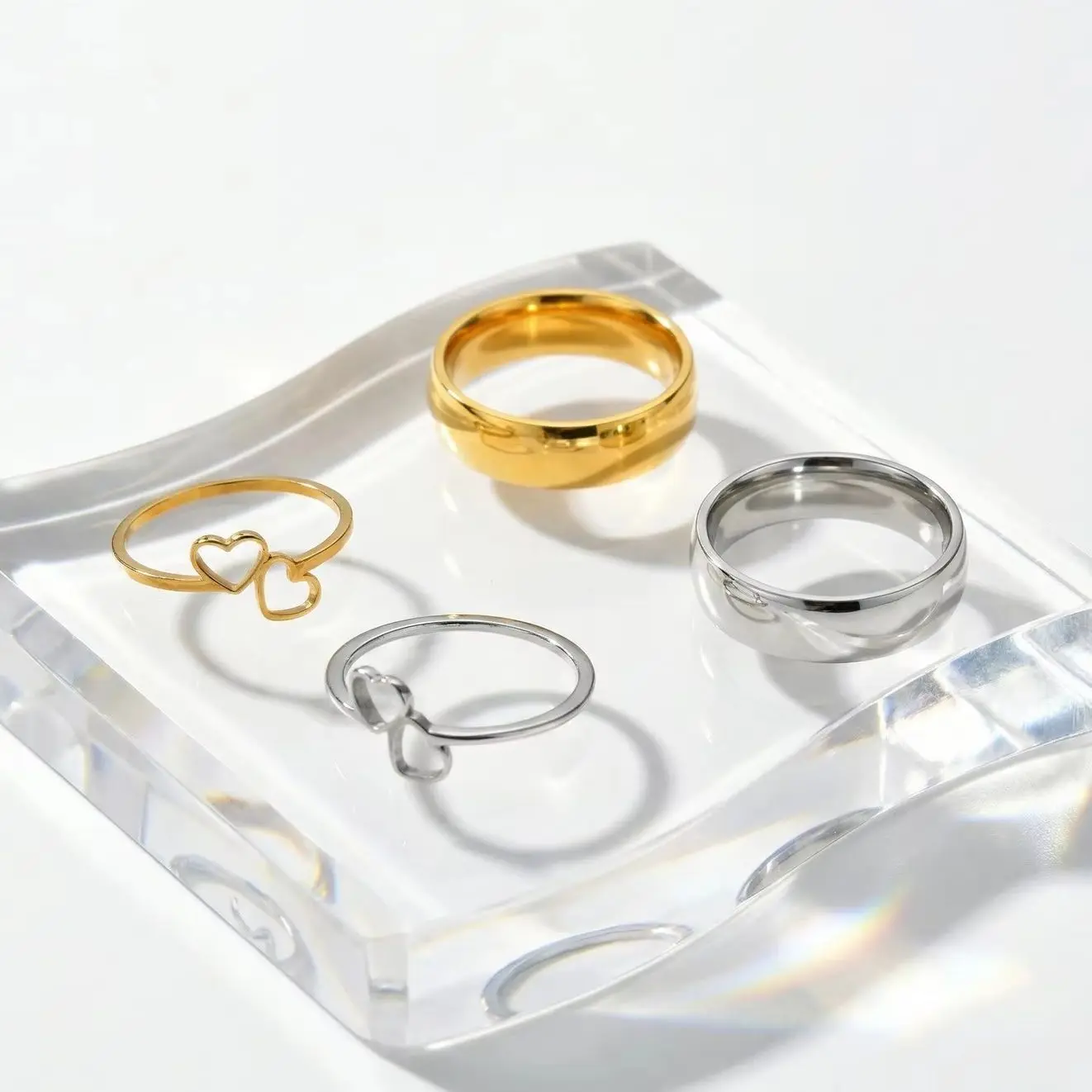 

Minimalist Classic Stainless Steel Ring Double Heart Gold Plated Wedding Promise Ring for Women Men Engagement Jewelry Gifts