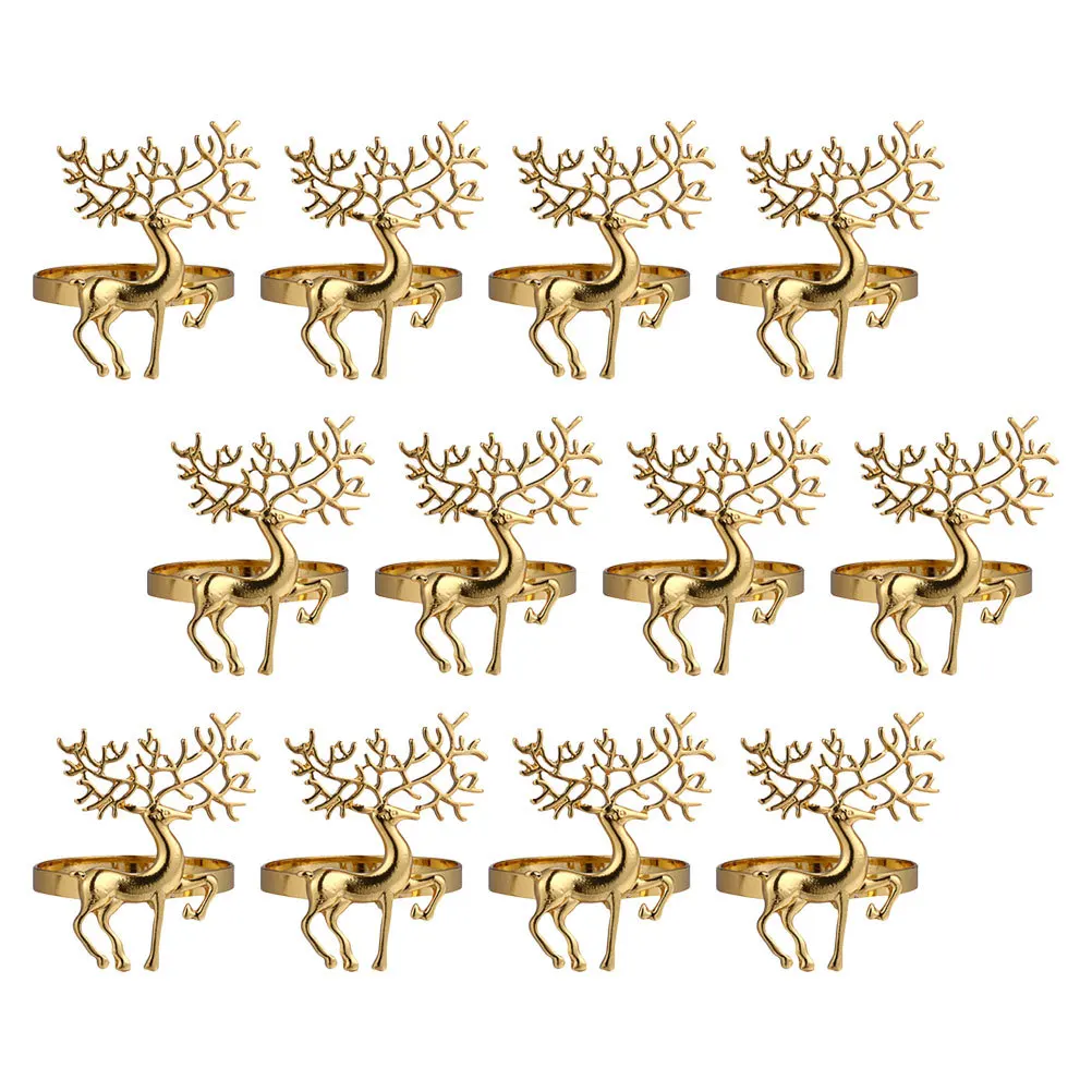 

12Pcs Alloy Christmas Napkin Buckles Xmas Napkin Rings Elk Shape Dining Table Decor Party Wedding Banquet Home Hotel
