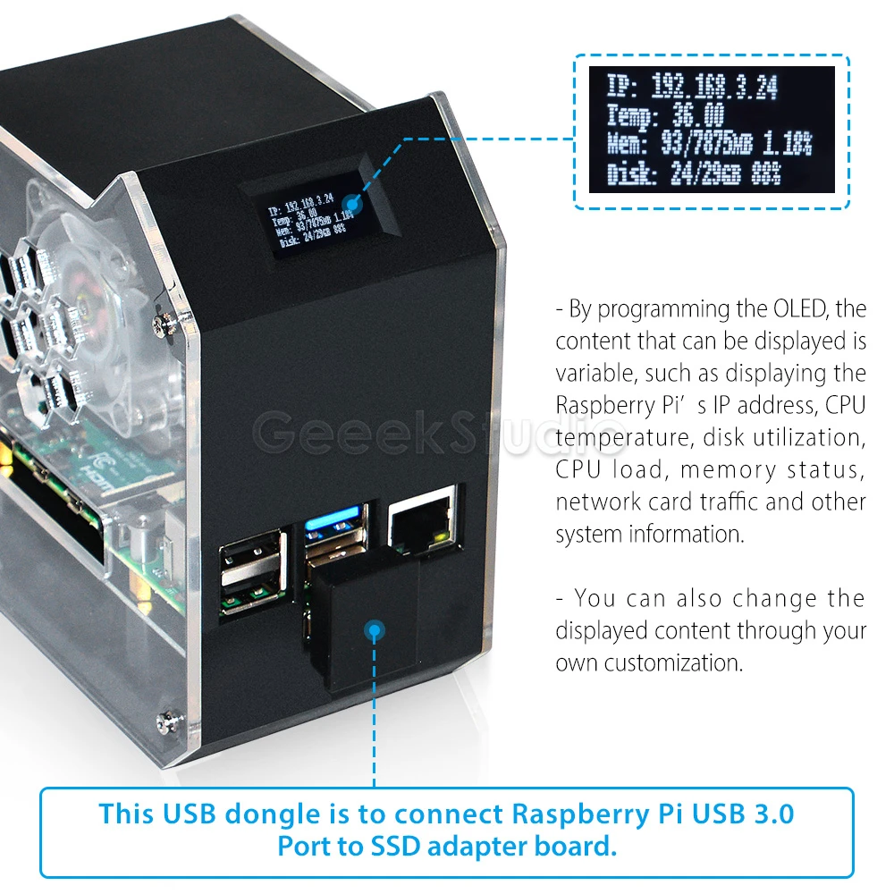 Neue! ABS Mini Turm Enlosure Fall RGB Programmierbare Fan mit M.2 SATA SSD Adapter Board NAS Kit Shell für Raspberry Pi 4 B