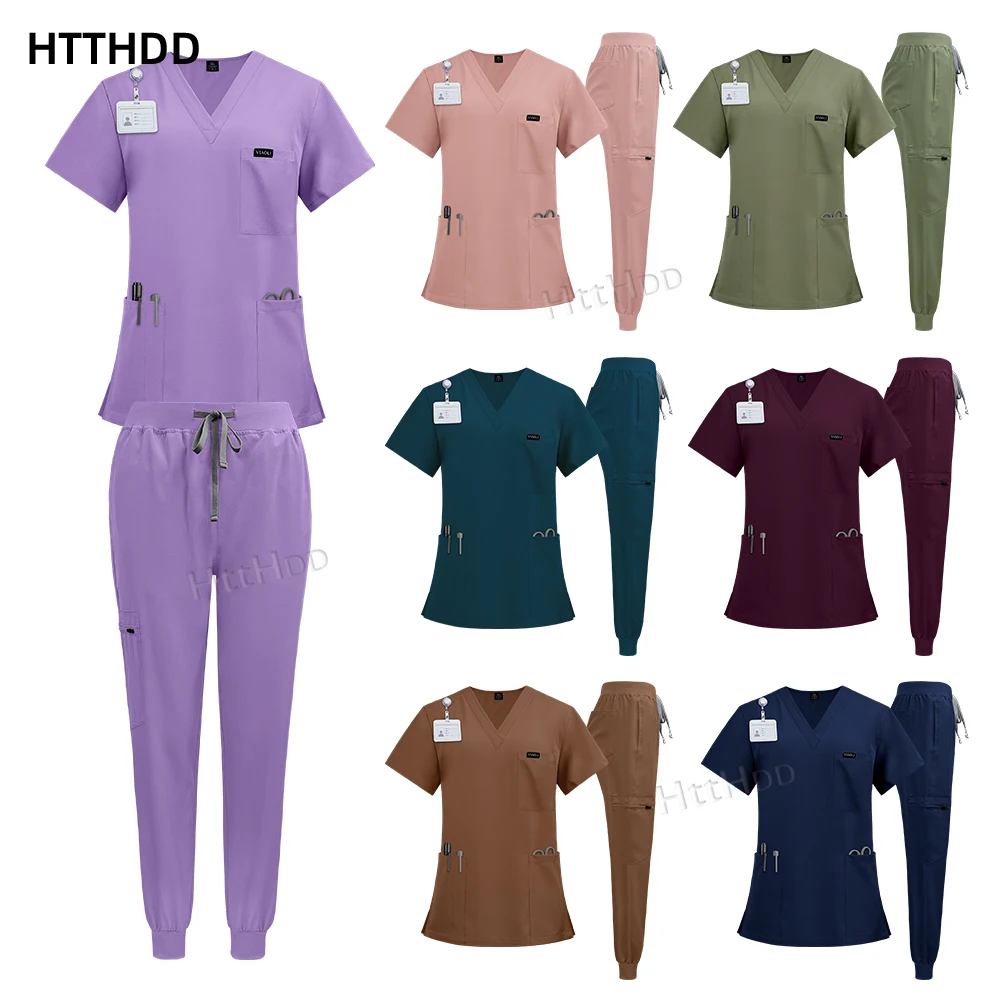 

Medical Women Nurse Uniform Scrub Set Nursing Scrubs Top+Pants Suit Veterinary Uniform Healthcare Beauty Salon Pharmacy Workwear