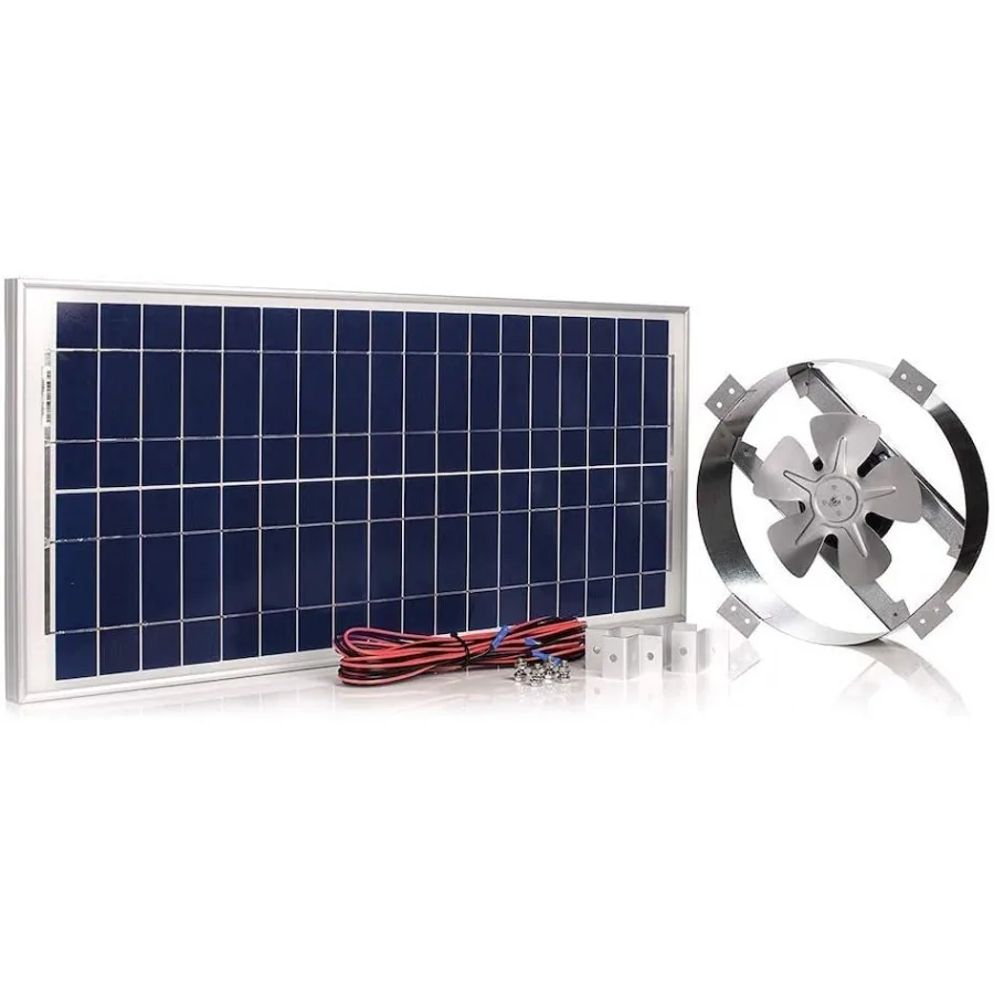 

12-Inch 50W Solar Attic Fan with Thermostat, Made in USA Quiet Gable Vent Fan for Attic, Garage, Shed, Greenhouse Plug and Play