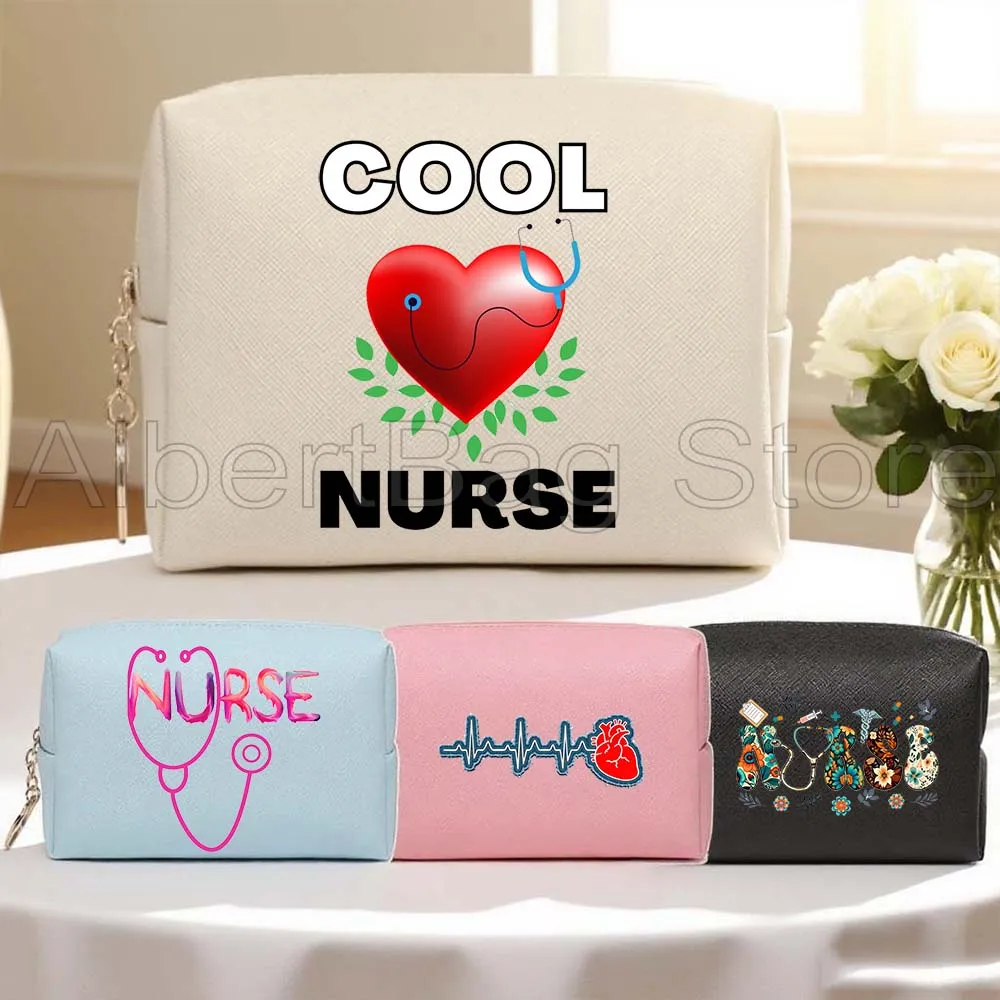 

Stethoscope Nurse Nursing Student Graduation Cute Gifts PU Leather Travel Cosmetic Bag Women Makeup Case Waterproof Storage Bags
