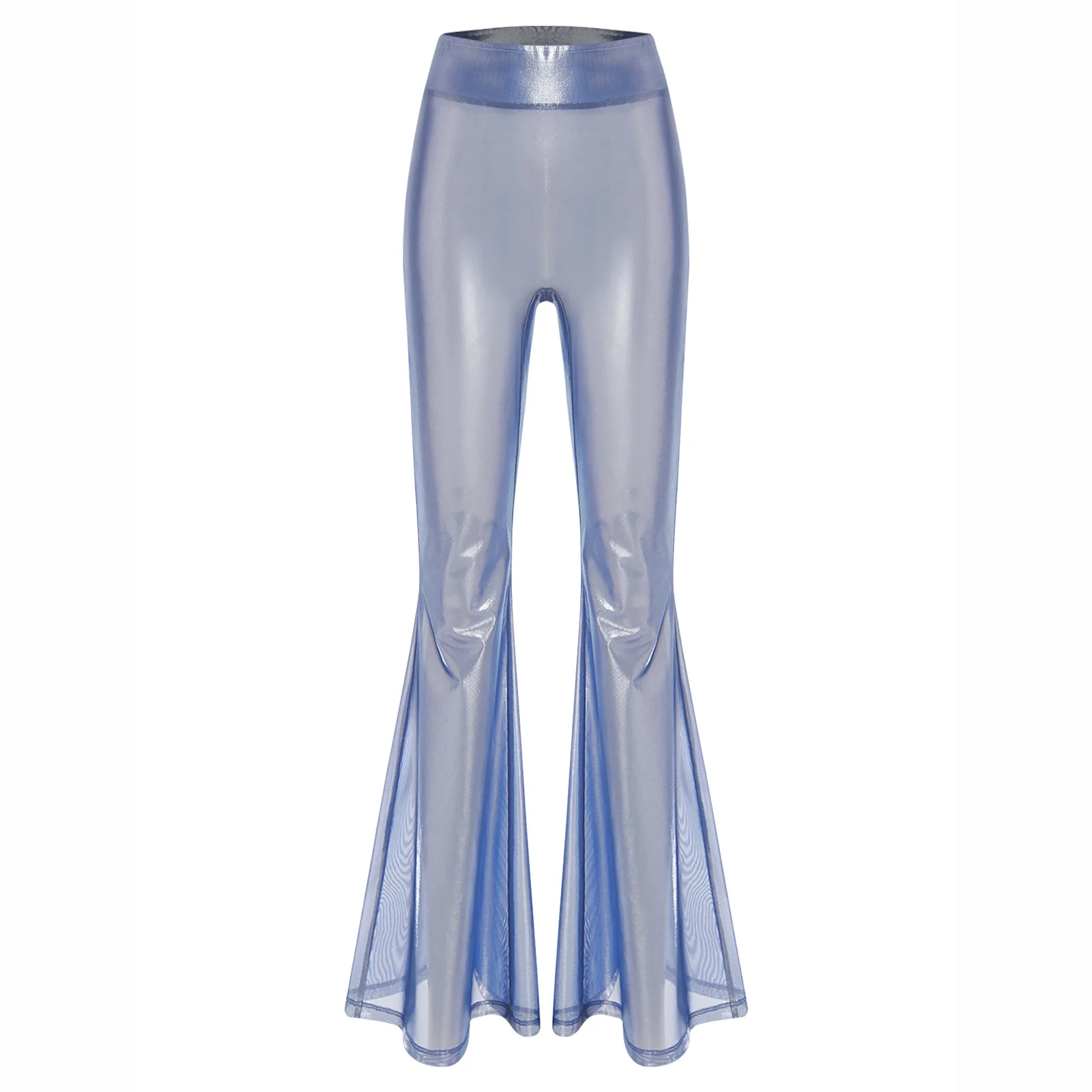 Womens See Through Sexy Hot Pants High Waist Flared Pants Sparkly Metallic Bell Pants Trousers Rave Outfit Bar Nightclub Wear