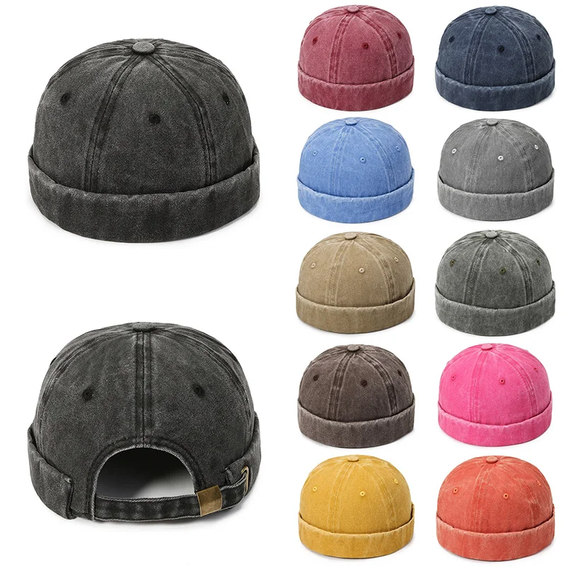 Moda Denim Docker Cap Brimless Hat Solid Skullcap Solid Color Sailor Cap Beanie Hats Men Women Bucket Cap Adjustable Dad Hat