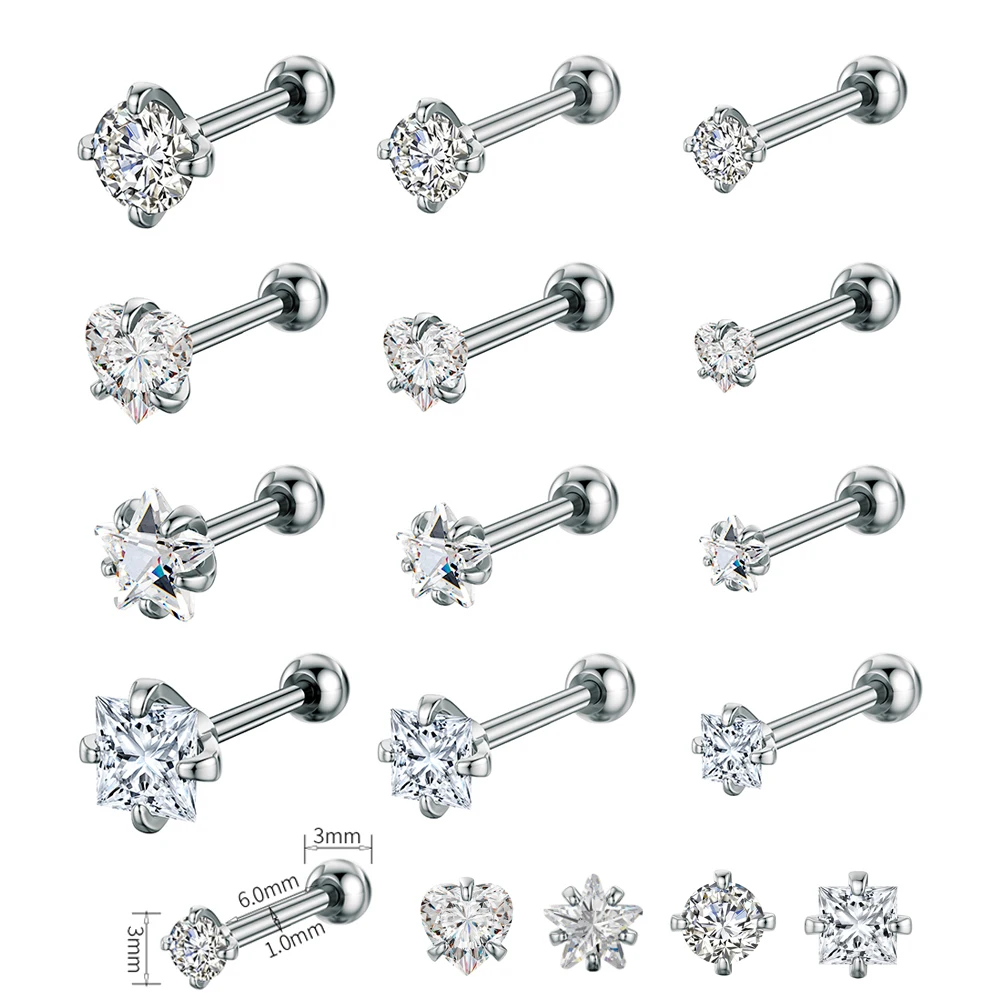 4 пары 3/4/5 мм сердце звезда кристаллы CZs мини-гвоздики для ушей гипоаллергенные серьги из нержавеющей стали пирсинг Oreja серьги-гвоздики ювелирные изделия