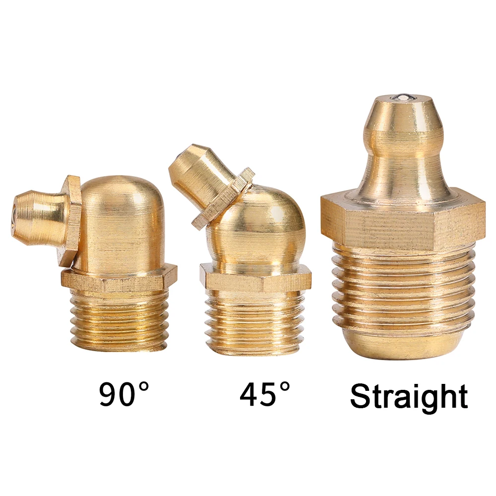 

2-10pcs Brass M6 M8 M10 M12 M14 M16 Grease Zerk Nipple Copper Oil Mouth Thread Straight 45/90 Degree