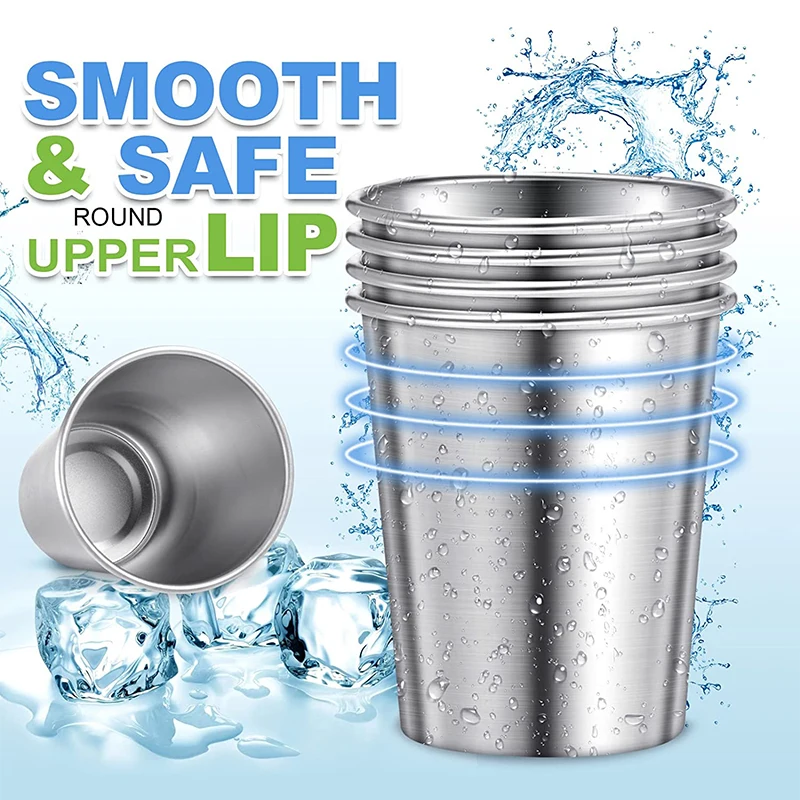 LMETJMA 500ML Stainless Steel Pint Cups Unbreakable Water Tumblers Stackable Reusable Metal Tumbler Cups For Kids Travel JT66