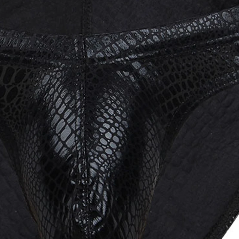 Herren-Unterwäsche, Kunstleder-Slips, sexy Schlangenhaut-Kostüm, mit verstärktem Bereich für die Vorderseite, „Wet-Look“-Unterhose, ultradünne Slips, Herren-Slips. – Detail 4