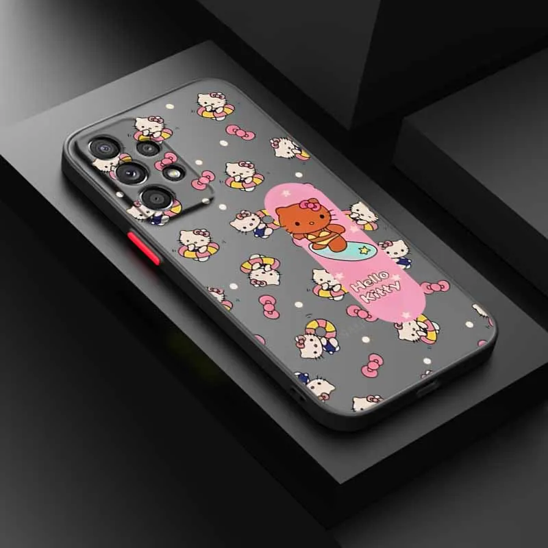 Linda piel negra surf Hello Kitty para Samsung A56 A55 A54 A53 A36 A34 A33 32 31 A26 25 24 23 22 21S A17 16 15 07 06 funda de teléfono