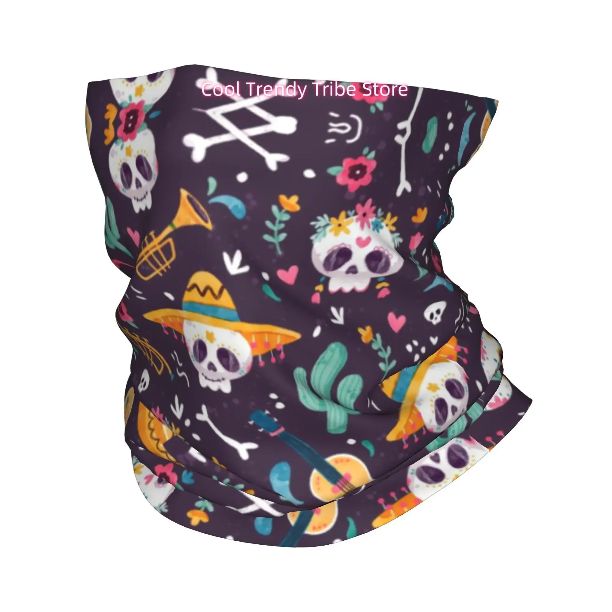 Women' Mexican Day of the Dead Sugar Skull Head Scarf Bandana - Boho Floral Hair Wrap & Headband Suitable for Summer Beach, Retr