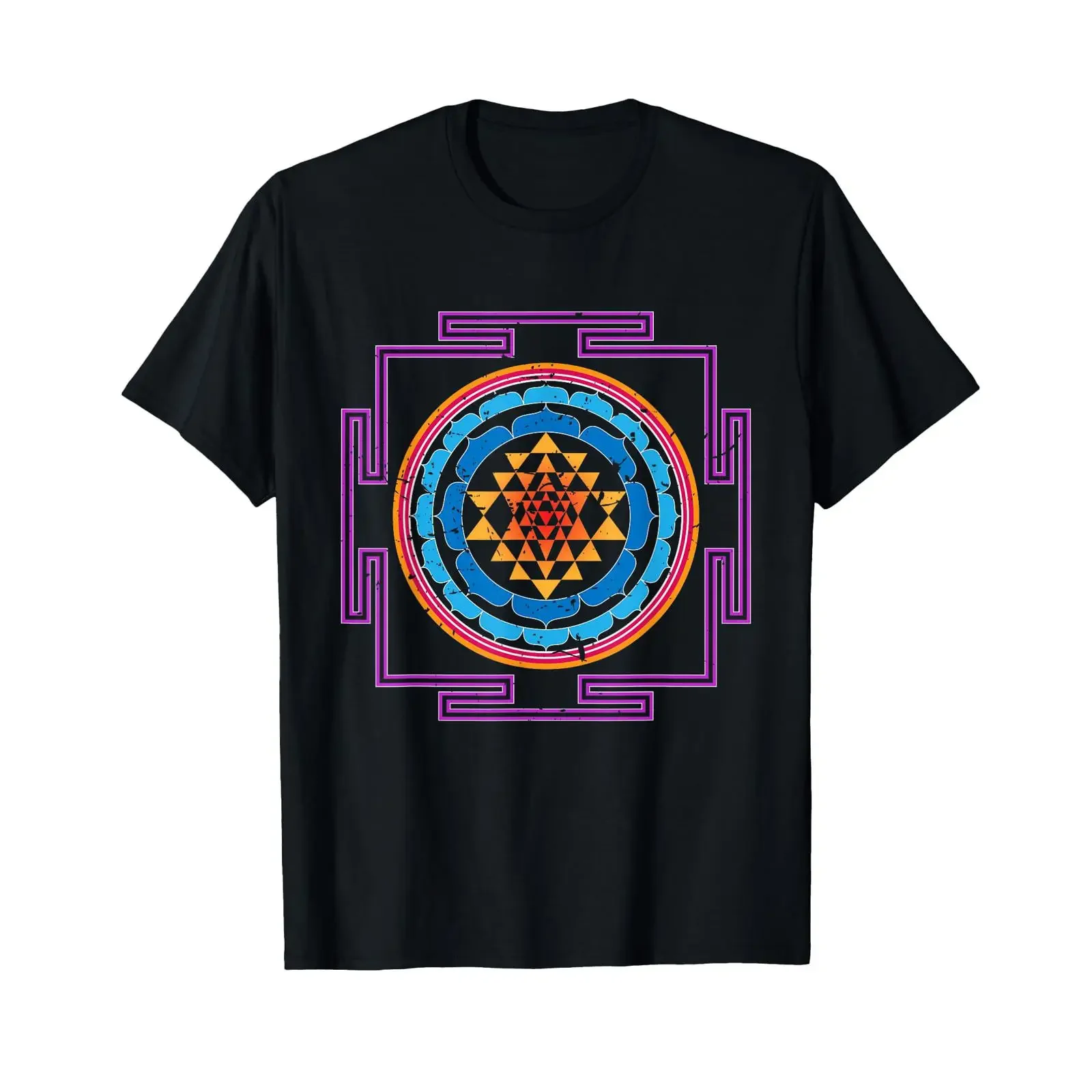 Colored Luck and Prosperity SRI YANTRA T shirt vintage Washed Versatile Stretched Comfortable streetwear graphic Slightly Soft